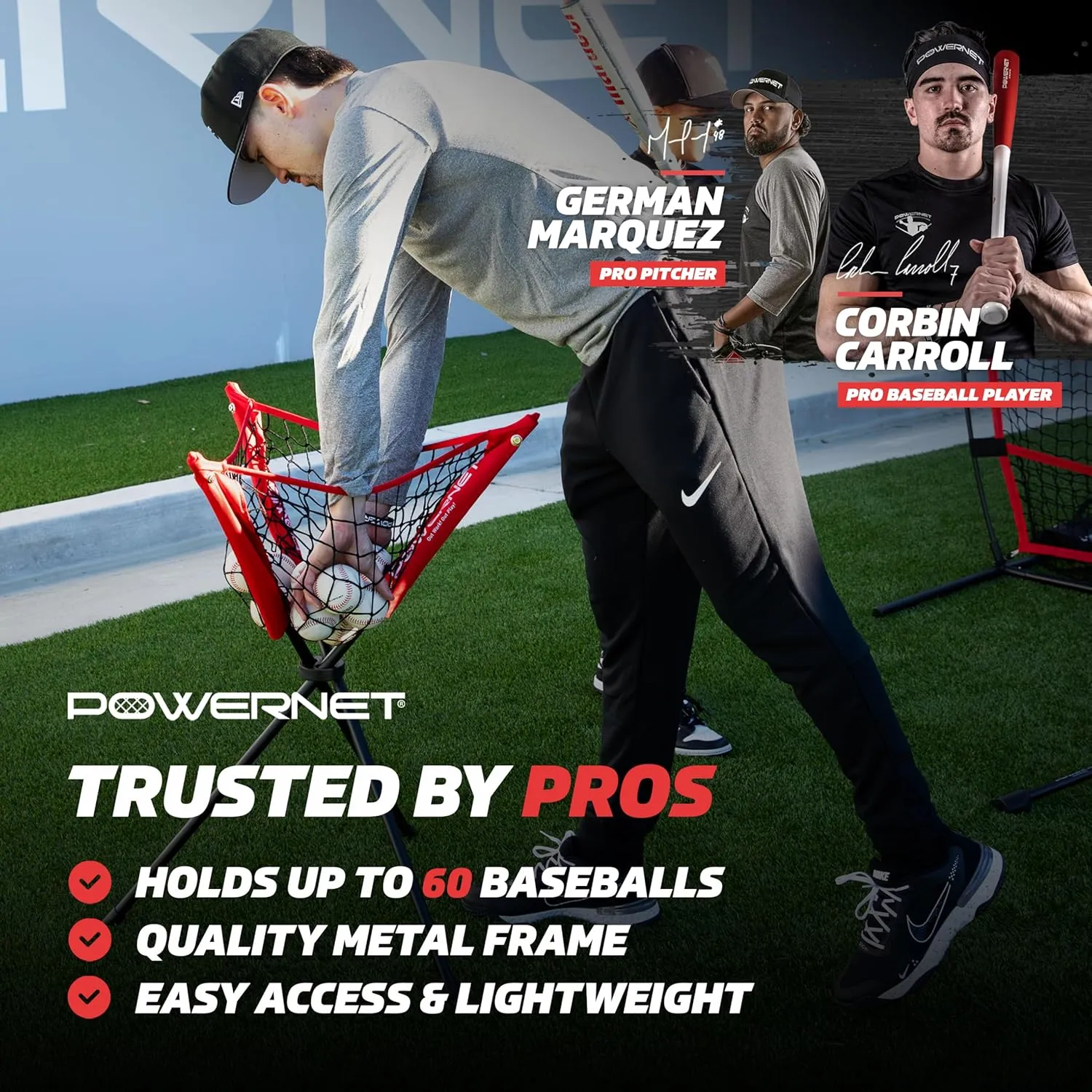 PowerNet Baseball Softball Portable Ball Caddy, Holds Bucket of Baseballs, Softballs, Tennis Balls, Use During Batting Practice Training and Drills