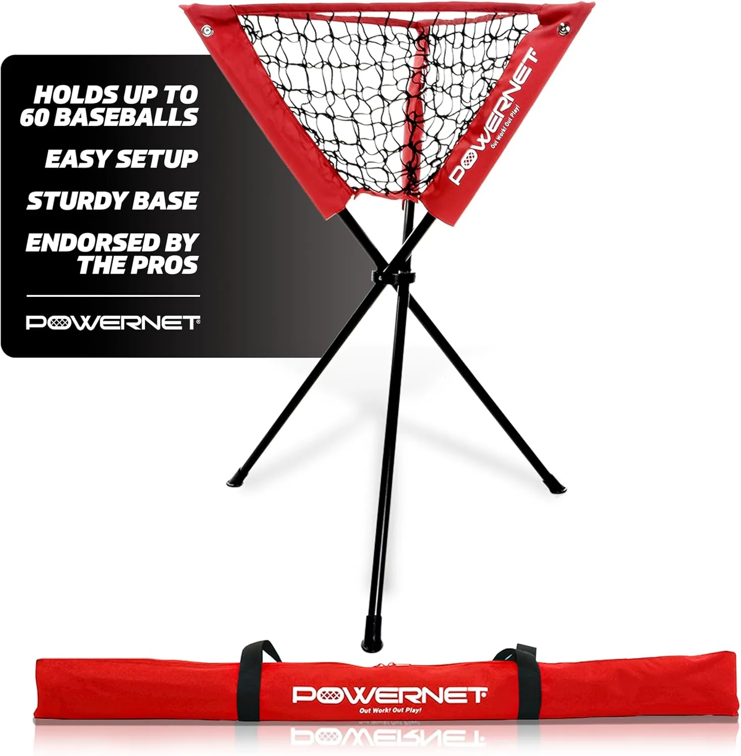 PowerNet Baseball Softball Portable Ball Caddy, Holds Bucket of Baseballs, Softballs, Tennis Balls, Use During Batting Practice Training and Drills