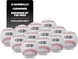 PowerNet Flexi-Soft Baseballs, 12-Pack Practice Baseballs with Sponge Center, Baseball Pitching & Batting Practice Equipment Soft Balls, Cushioned Core Safety Balls for Young Athletes