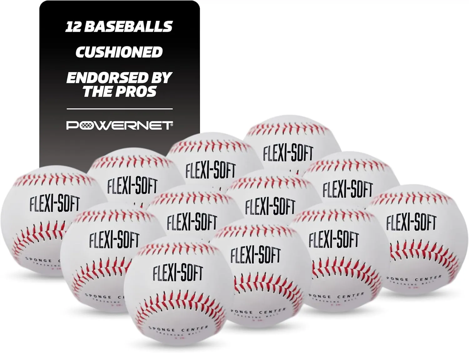 PowerNet Flexi-Soft Baseballs, 12-Pack Practice Baseballs with Sponge Center, Baseball Pitching & Batting Practice Equipment Soft Balls, Cushioned Core Safety Balls for Young Athletes