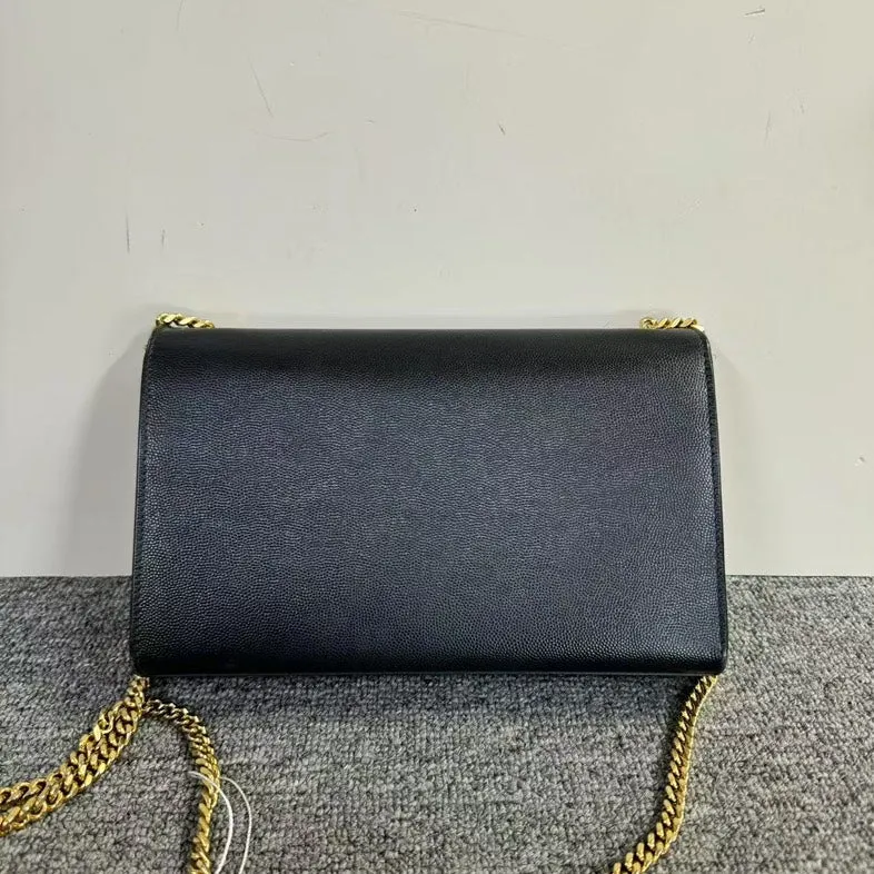 Preloved YSL Saint Laurent Kate Black Leather Clutch Bag with Gold Chain