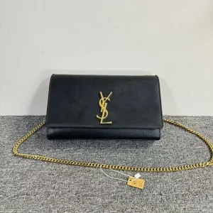 Preloved YSL Saint Laurent Kate Black Leather Clutch Bag with Gold Chain