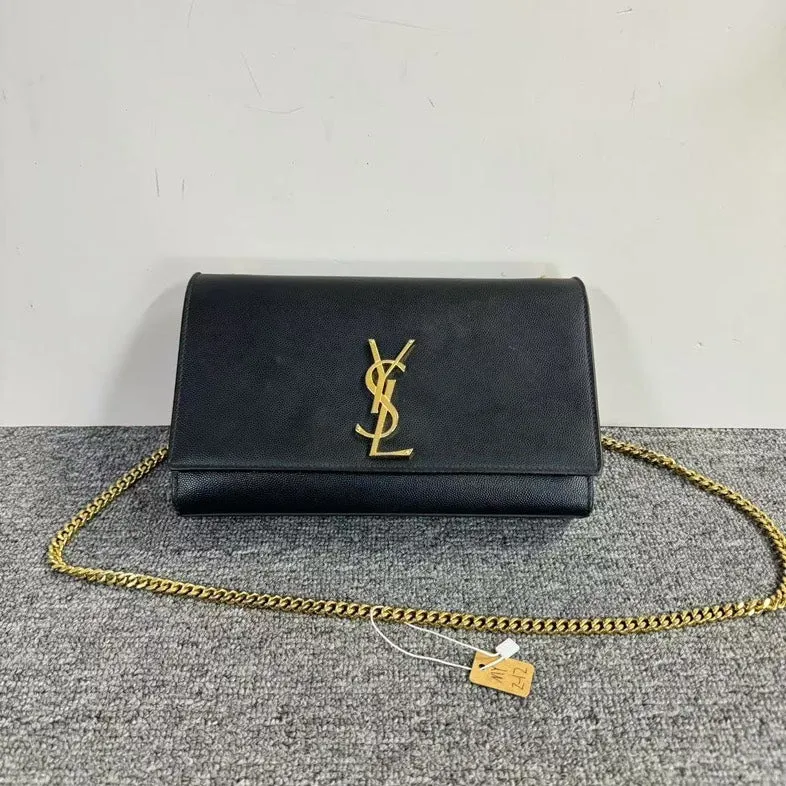 Preloved YSL Saint Laurent Kate Black Leather Clutch Bag with Gold Chain