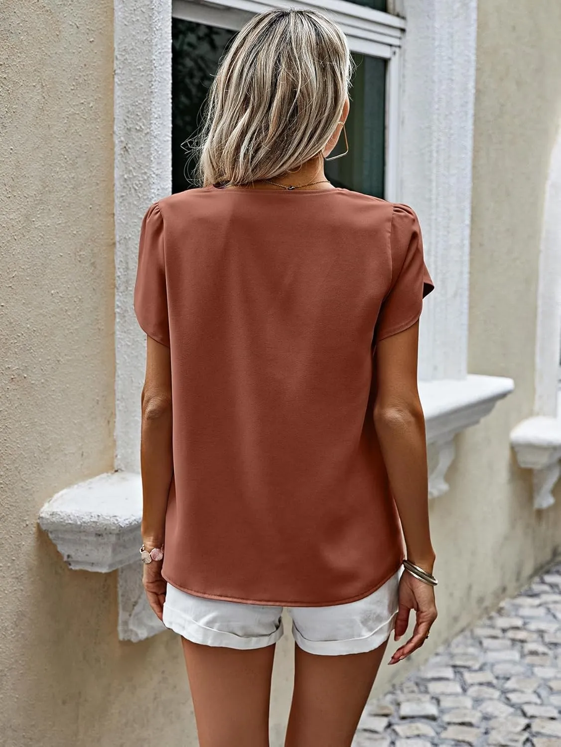 PRETTYGARDEN Short Sleeve Tops for Women 2025 Summer Spring Western Chiffon Blouses Dressy Casual Work Pearl Shirts