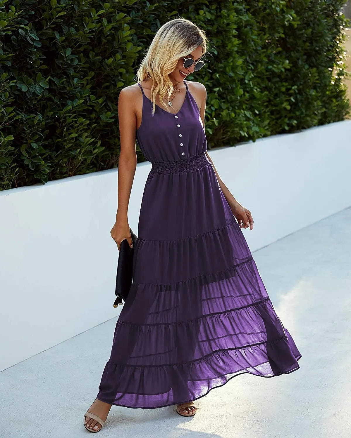 PRETTYGARDEN Sundress for Women 2025 Summer Spaghetti Strap Sleeveless High Waist Beach Long Maxi Dresses