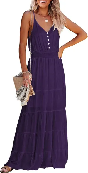 PRETTYGARDEN Sundress for Women 2025 Summer Spaghetti Strap Sleeveless High Waist Beach Long Maxi Dresses
