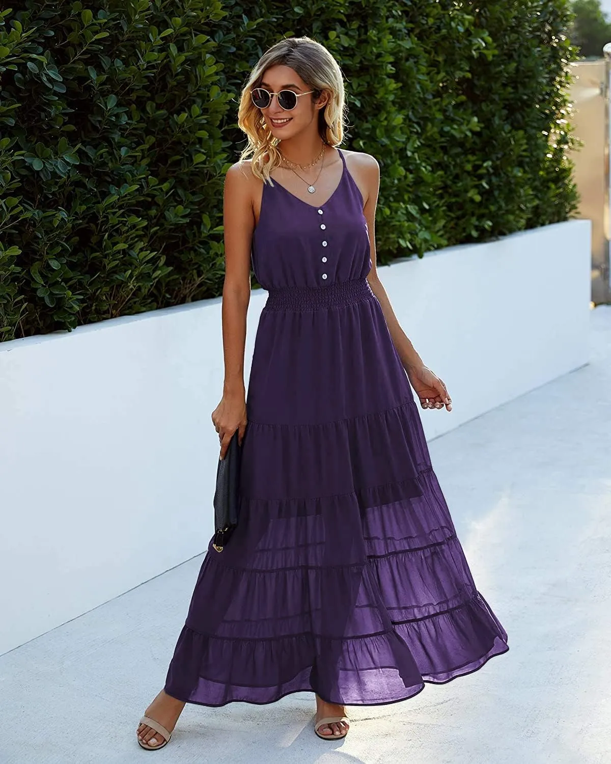 PRETTYGARDEN Sundress for Women 2025 Summer Spaghetti Strap Sleeveless High Waist Beach Long Maxi Dresses
