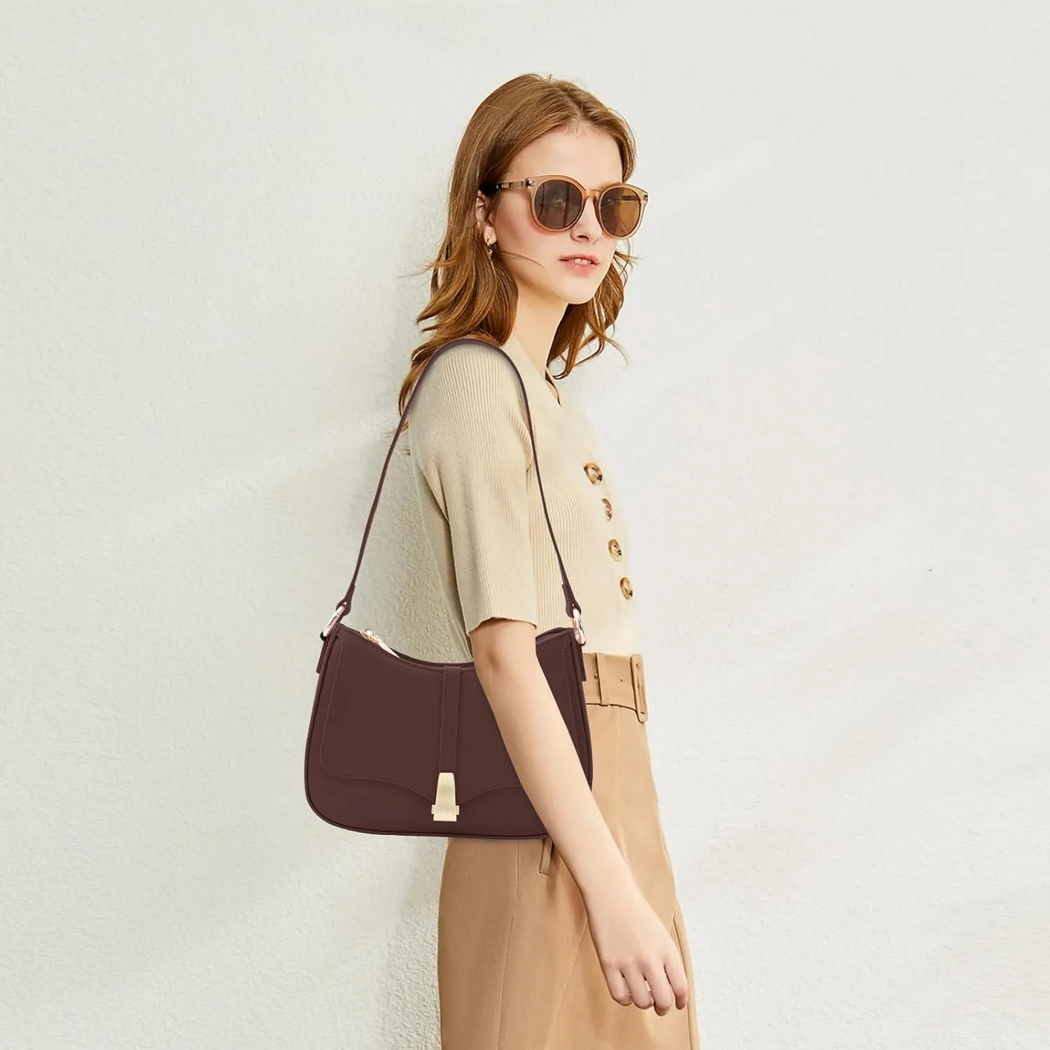 Prettyzys Crescent Shoulder Bag for Women, Vintage Retro Vegan Leather Clutch Tote Handbags Crossbody Bags Handbag for Women