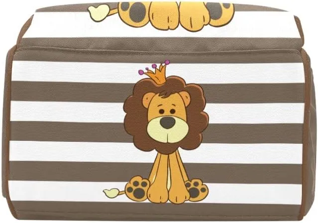 Prince Lion Stripe Personalized Diaper Backpack Custom Mommy Bag Unisex Travel Daypack for Mom Dad Boy Girl