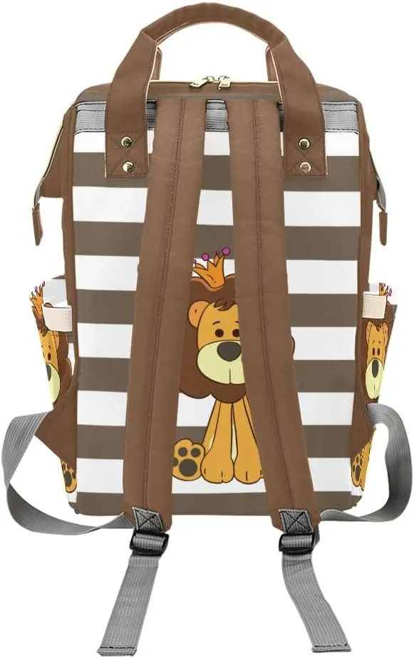 Prince Lion Stripe Personalized Diaper Backpack Custom Mommy Bag Unisex Travel Daypack for Mom Dad Boy Girl