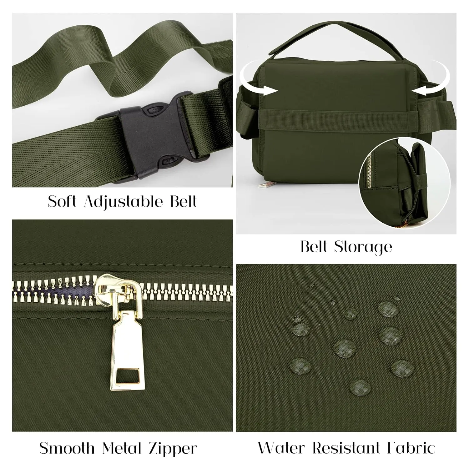 printe Small Diaper Bag with Portable Changing Pad, Crossbody Diaper Pack with Wipes Pocket, Women Waist Bag for Travel Stroller, Olive Green