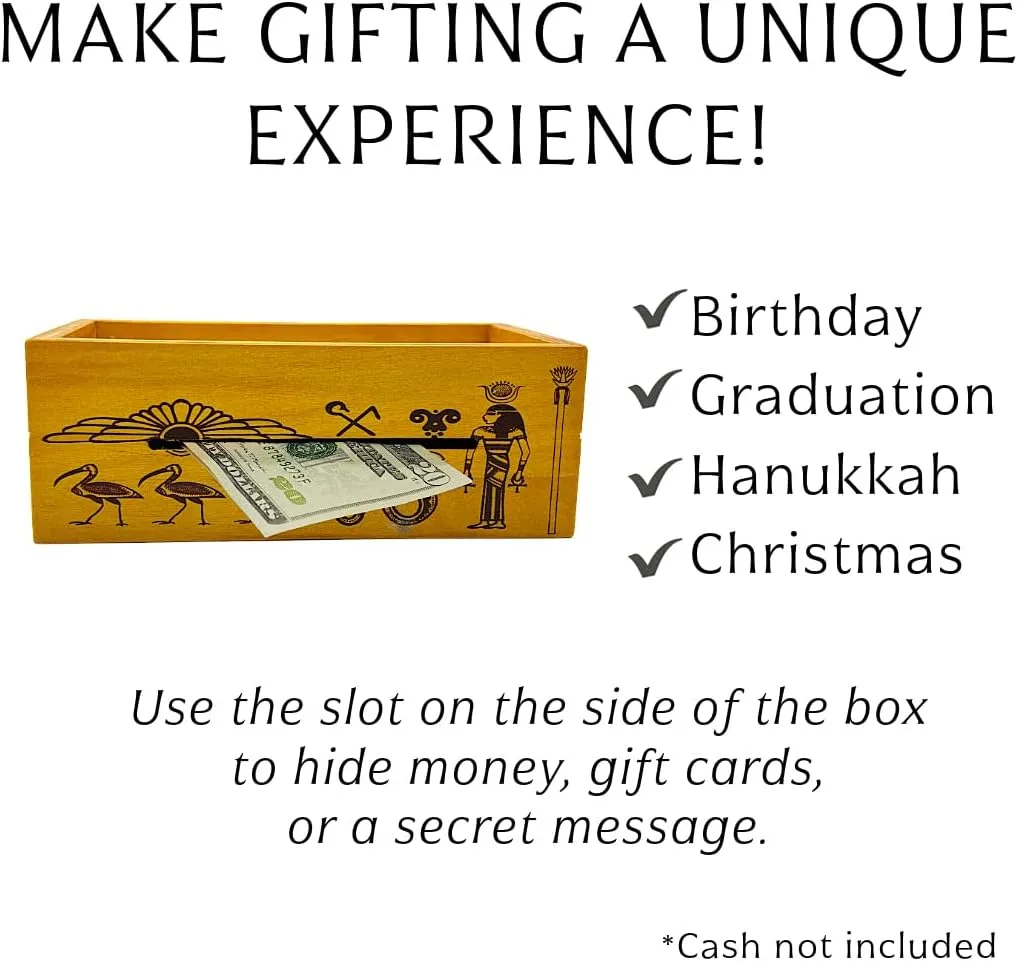 Project Genius Pharaoh's Tomb Classic Wooden Brainteaser Puzzle Box for Kids 8 , Teens, and Adults - Secret Hidden Compartment for Cash, Valuables, and Gift Cards - True Genius Egyptian Trick Box