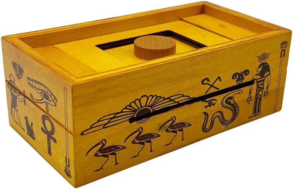Project Genius Pharaoh's Tomb Classic Wooden Brainteaser Puzzle Box for Kids 8 , Teens, and Adults - Secret Hidden Compartment for Cash, Valuables, and Gift Cards - True Genius Egyptian Trick Box