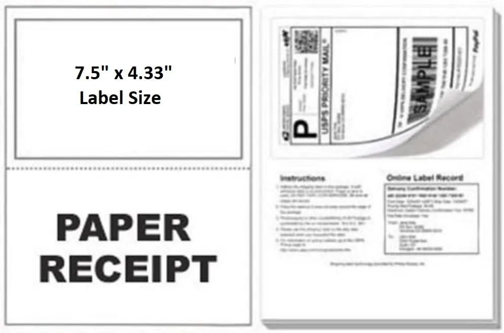 ProLine Compatible Labels for Click Ship PayPal/Ebay USPS Labels with Paper Receipts for Laser/Ink Jet Shipping! Built in Tear Off Receipts! (1000 Sheets)