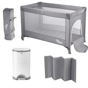Promedix travel crib, 125x65x74cm, grey, casters, protective cover, PR-803 G   Korbell 9L used diaper container