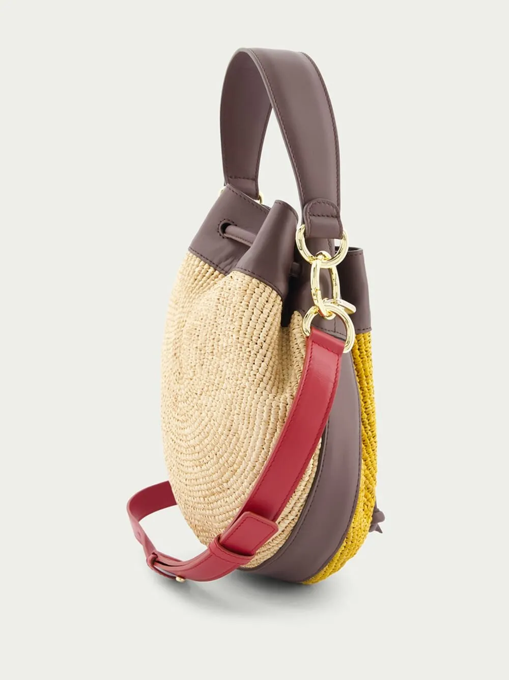 Pudding Colour-Block Raffia Bucket Bag