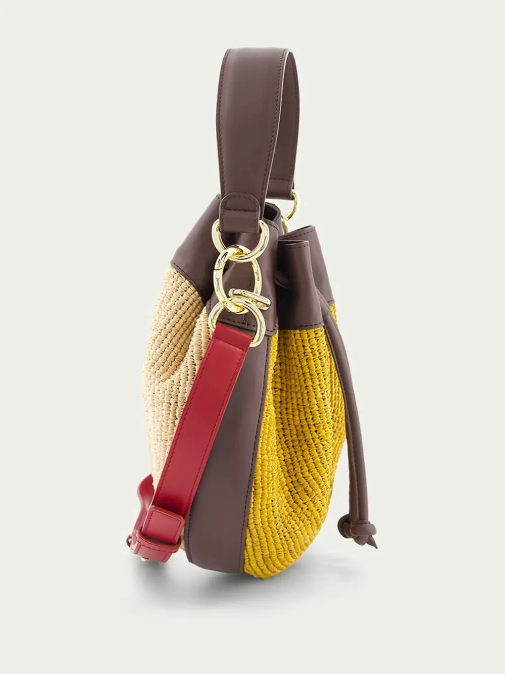 Pudding Colour-Block Raffia Bucket Bag