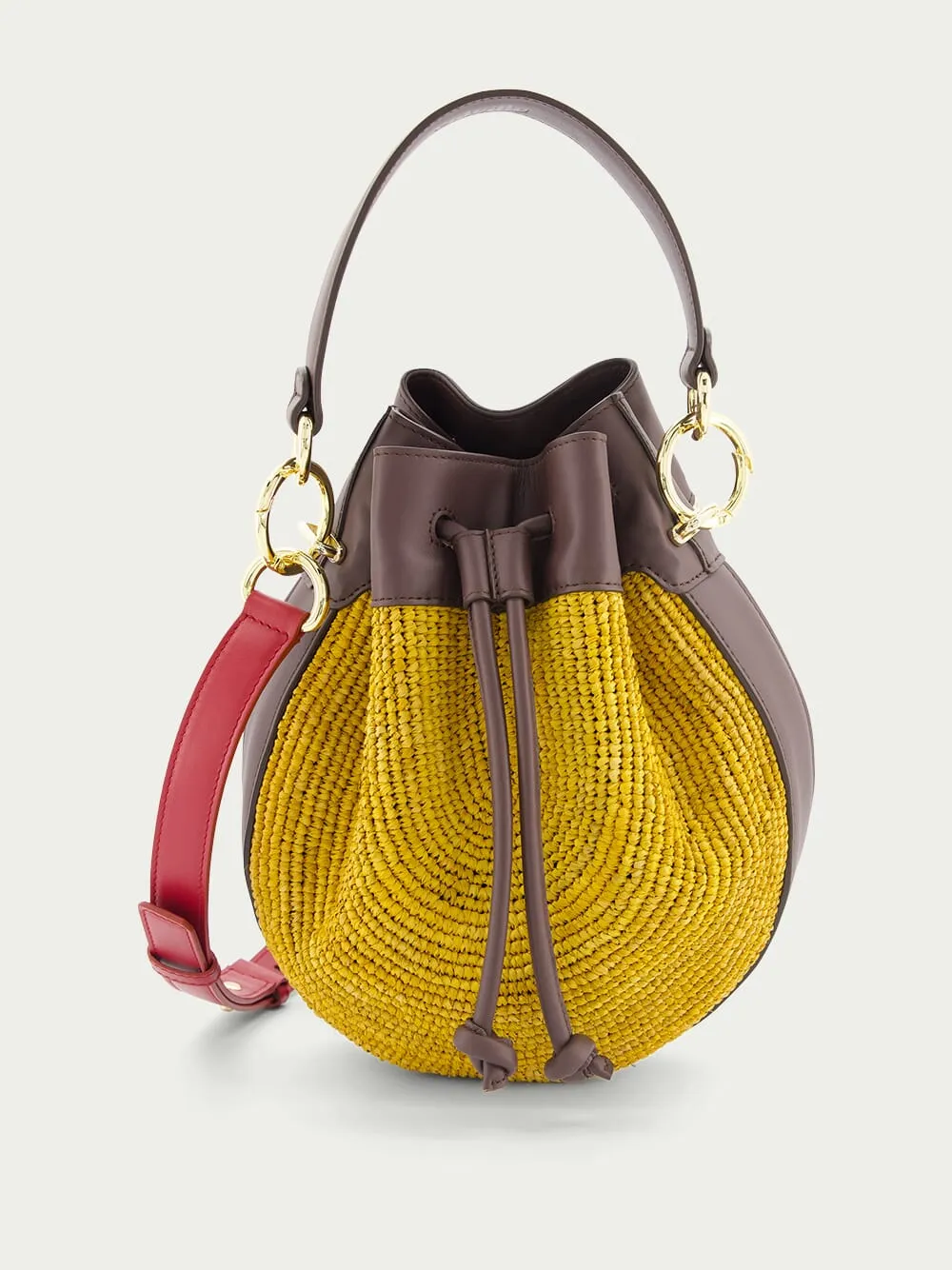 Pudding Colour-Block Raffia Bucket Bag