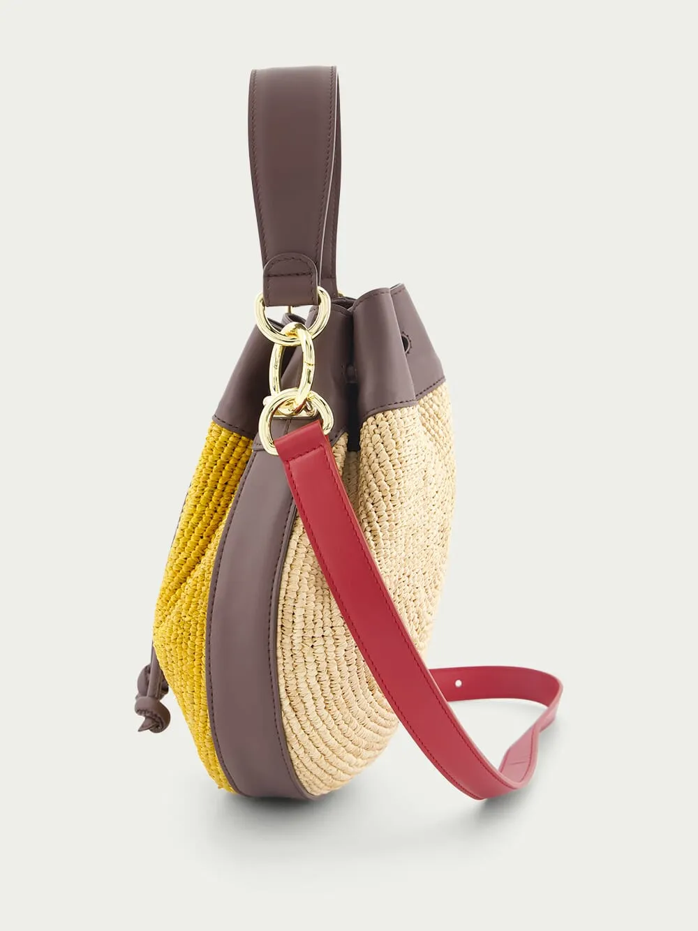 Pudding Colour-Block Raffia Bucket Bag