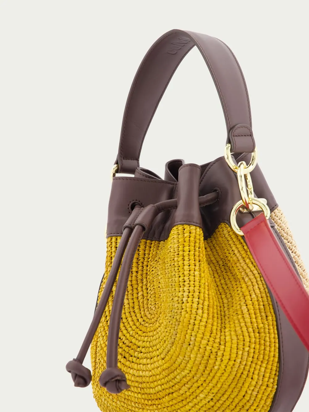 Pudding Colour-Block Raffia Bucket Bag