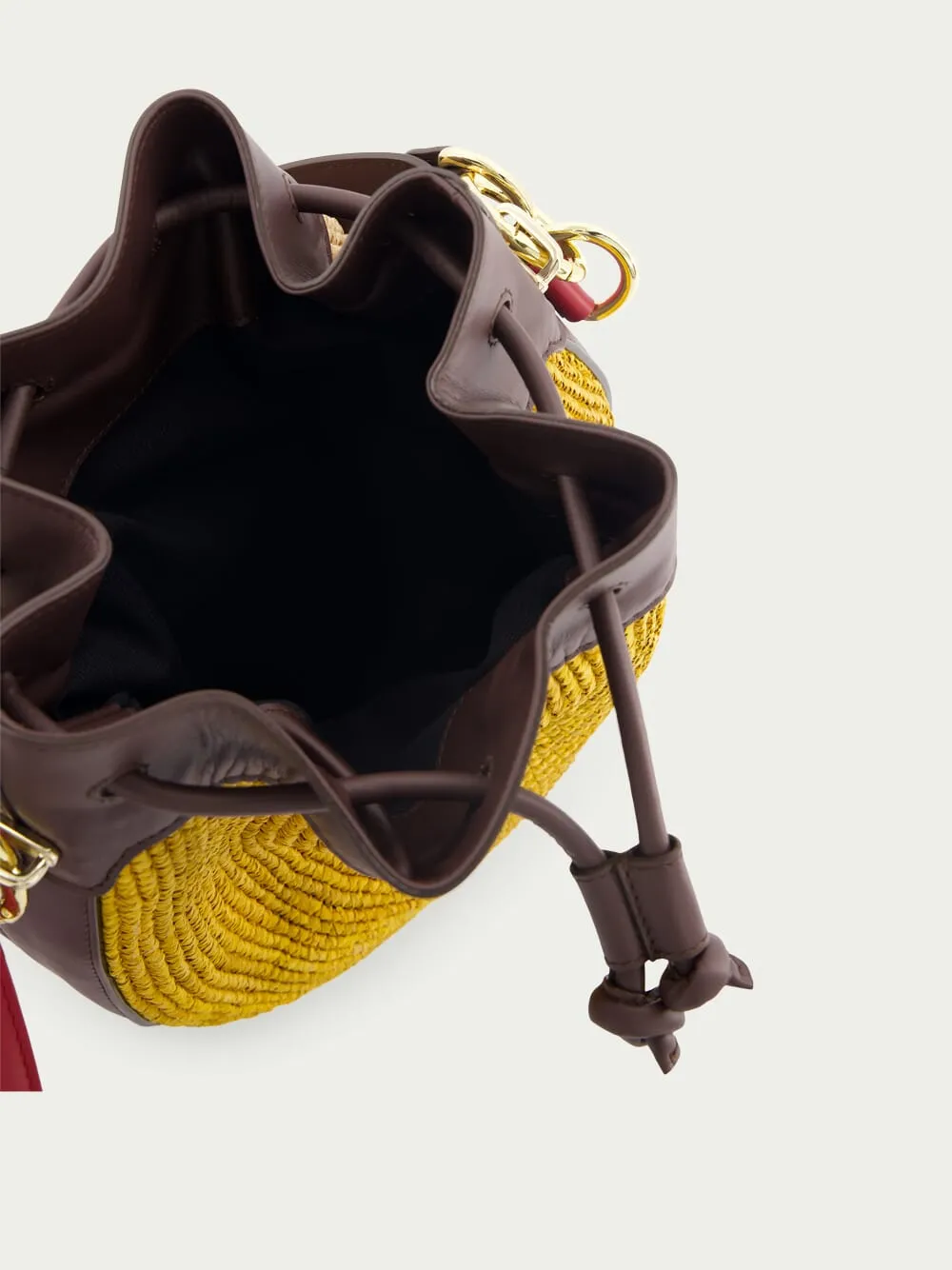 Pudding Colour-Block Raffia Bucket Bag