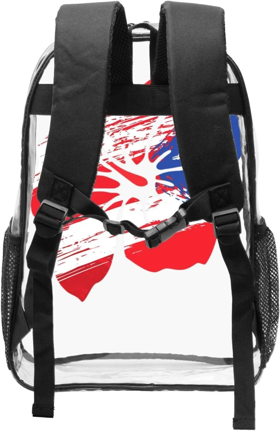 Puerto Rico Pride Flag Hibiscus Flower Boricua 16 Inch Clear PVC Backpacks Transparent Backpack Multipurpose Double Shoulder Bag for Men Women Gifts