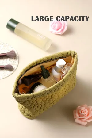 Puffy Quilted Makeup Bag for Women, Cosmetic Bag, Travel Toiletry Organizer Pouch Clutch (Green Flowers)