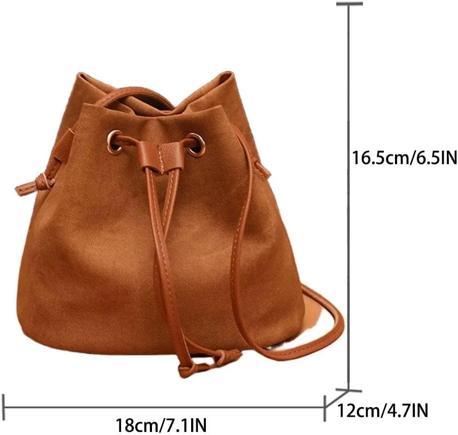 Pulling rope bucket bag for women - mini cute PU leather crossbody bag with adjustable shoulder strap