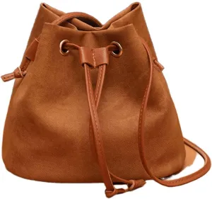 Pulling rope bucket bag for women - mini cute PU leather crossbody bag with adjustable shoulder strap
