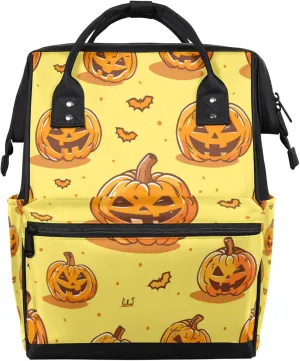 Pumpkin Lamp Bats Diaper Bag Mommy Bags With Adjustable Shoulder Strap Waterproof Multifunction Shoulder Bag Travel Large Capacity Backpack for Moms And Dads