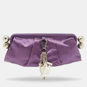 Purple Satin Charm Frame Clutch