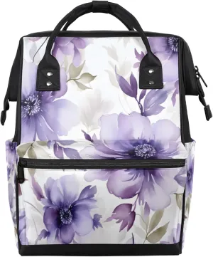 Purple Watercolor Flowers Diaper Bag Mommy Bags With Adjustable Shoulder Strap Waterproof Multifunction Shoulder Bag Travel Large Capacity Backpack for Moms And Dads