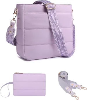 Purses for Women 2PCS Puffer Quilted Crossbody Shoulder Hobo Bags Trendy Ladies Handbag with Coin Wallet 2 Adjustable Straps