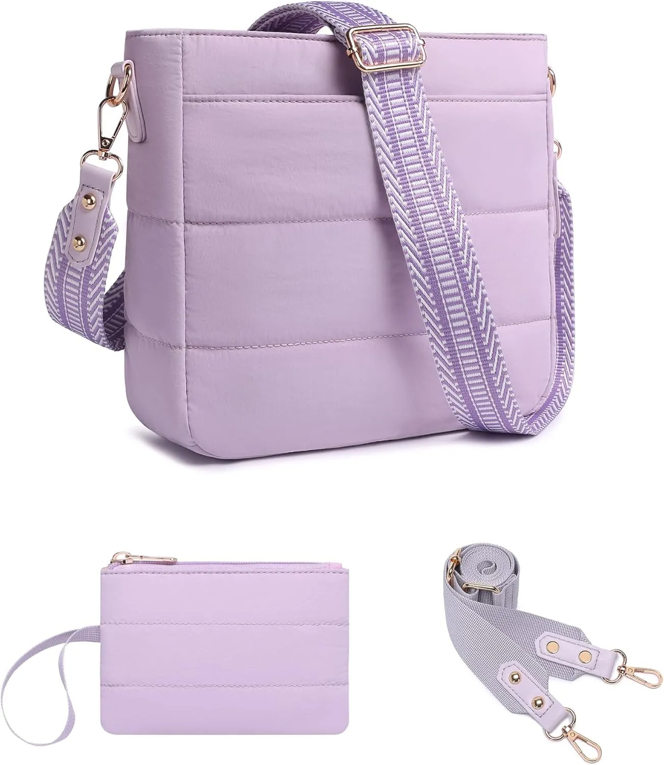 Purses for Women 2PCS Puffer Quilted Crossbody Shoulder Hobo Bags Trendy Ladies Handbag with Coin Wallet 2 Adjustable Straps