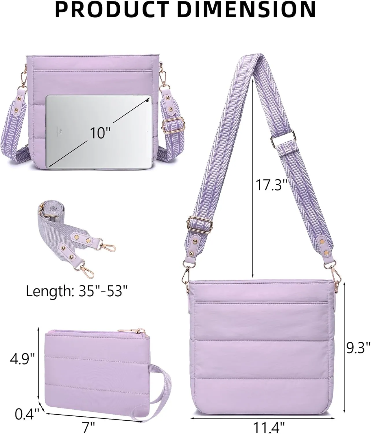 Purses for Women 2PCS Puffer Quilted Crossbody Shoulder Hobo Bags Trendy Ladies Handbag with Coin Wallet 2 Adjustable Straps