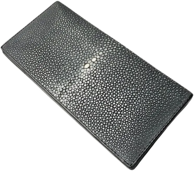 QGKYXT Authentic Sand Stingray Skin Unisex Men Women Two-fold Long Thin Wallet Male Female Clutch Genuine Exotic Leather Card Purse