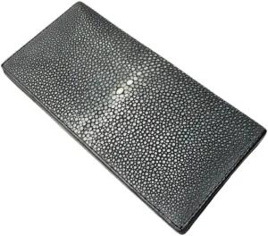 QGKYXT Authentic Sand Stingray Skin Unisex Men Women Two-fold Long Thin Wallet Male Female Clutch Genuine Exotic Leather Card Purse