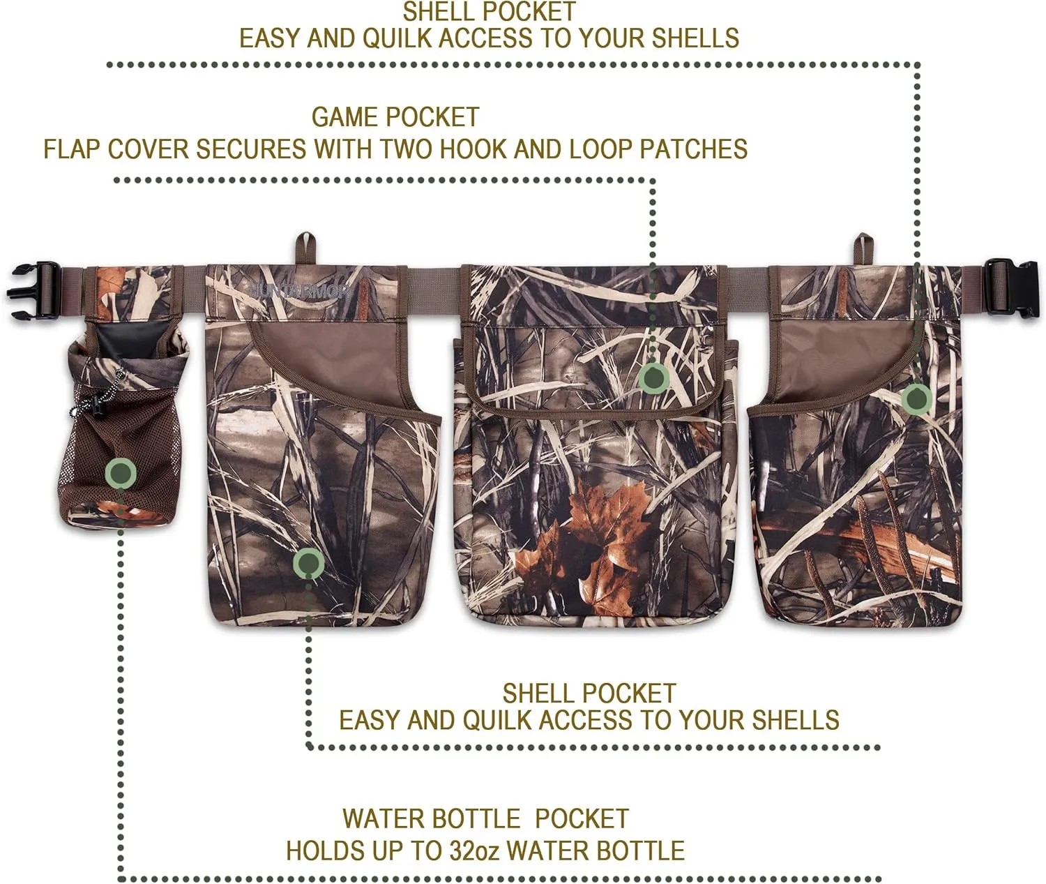 QOGIR Dove Belt Game Bag: Hunting Bags with Game Pouch Shell Bags Water Bottle Carrier, Adjustable Field and Game Belt, Breathable Shooting Belt, Dove Hunting Gear, Dove Hunting Accessories