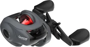 Quantum Invade Baitcast Fishing Reel, DynaMag Cast Control, 5 Bearings (4   Continuous Anti-Reverse Clutch), and Zero Friction Pinion Design, Gray/Red