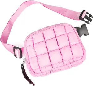 Quilted Puffer Belt Bag, Everywhere Waist Fanny Packs, Lightweight Crossbody Bag with Adjustable Strap, Pink