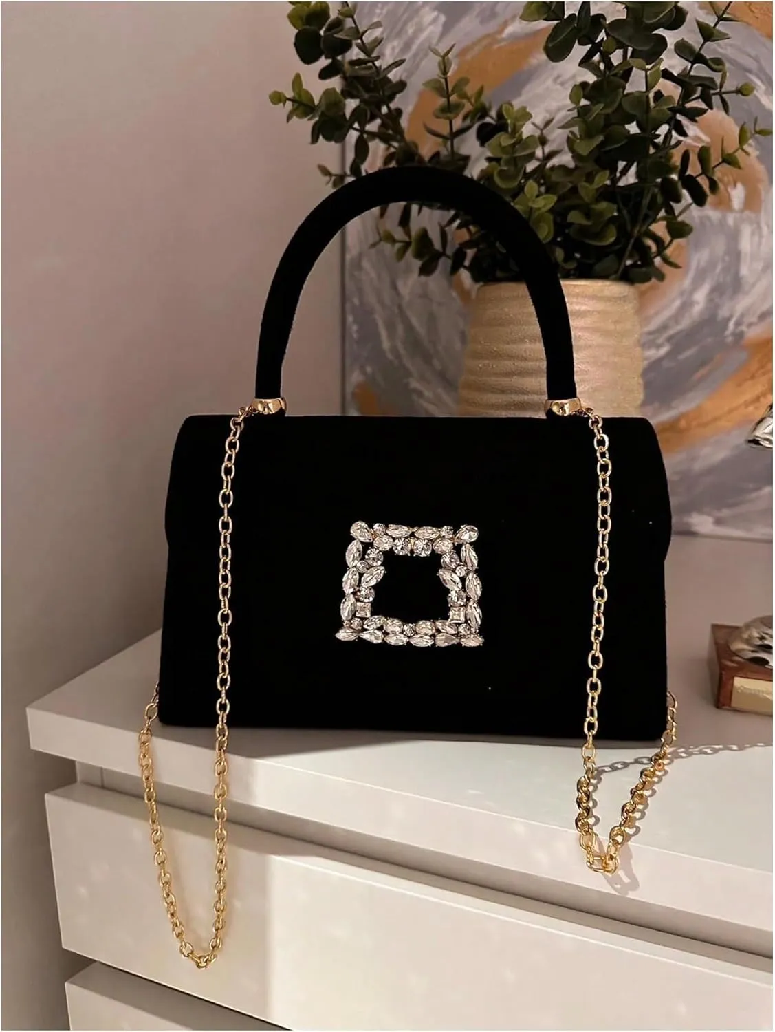 QWINEE Glitter Velvet Purse Sparkly Clutch Purse Handbag Evening Party Sparkle Mini Square Handbags