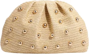 QWINEE Women's Elegant Studded Clutch Bag Magnet Ruched Bags Retro Vintage Evening Handbag