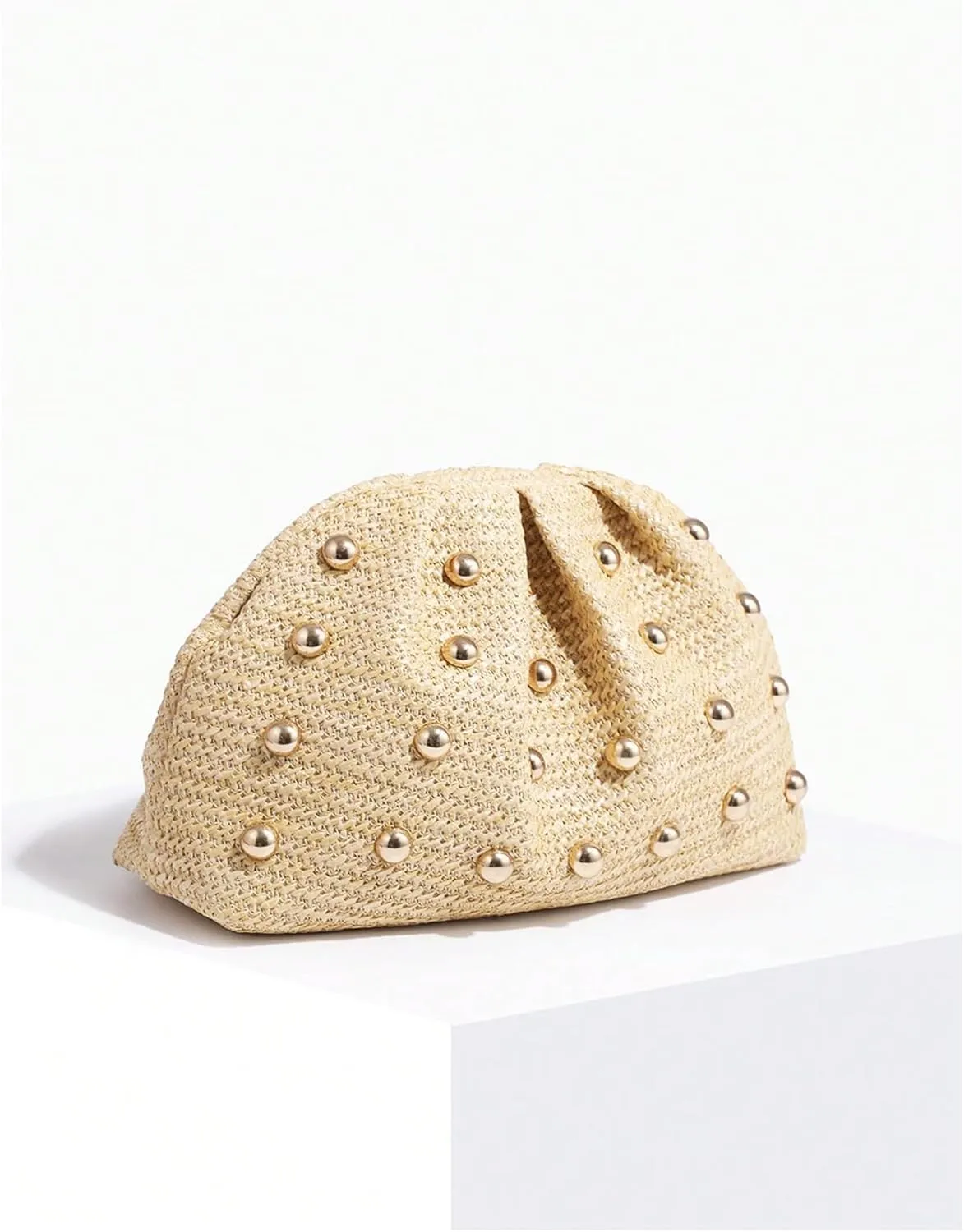 QWINEE Women's Elegant Studded Clutch Bag Magnet Ruched Bags Retro Vintage Evening Handbag
