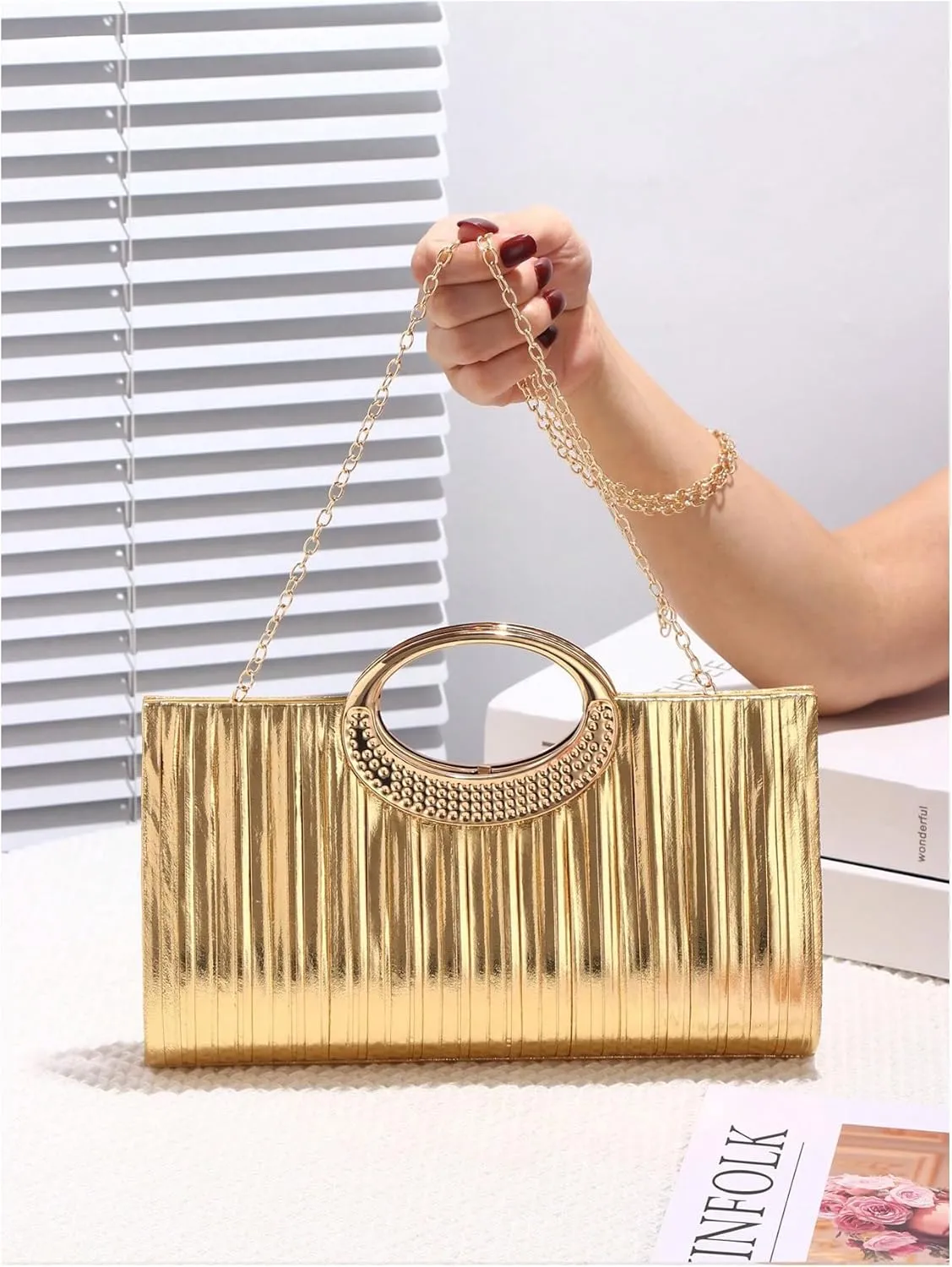 QWINEE Women's Glitter Evening Clutch Handbags Rhinestone Top Handle Party Crossbody Bag
