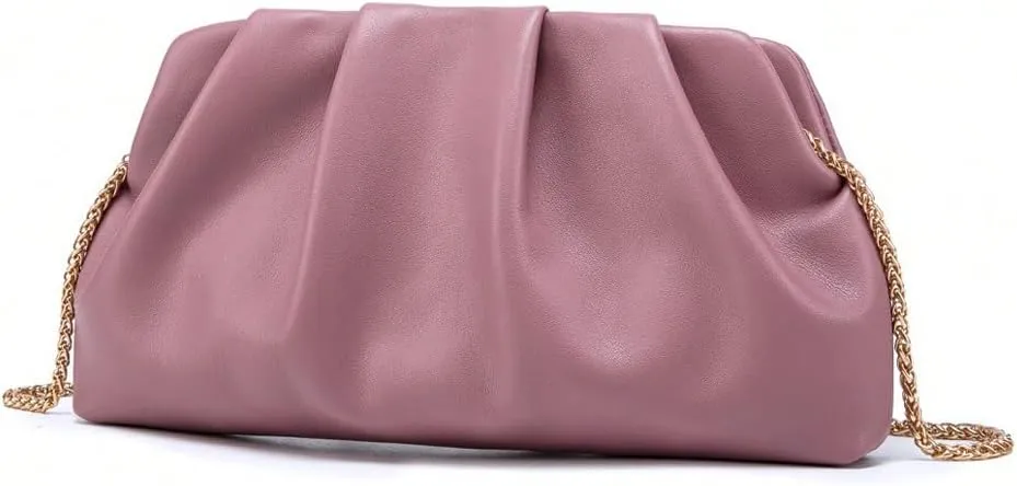QWINEE Women's PU Leather Shoulder Clutch Purse Evening Clutch Bag Purse Small Crossbody Bag with Chain Strap