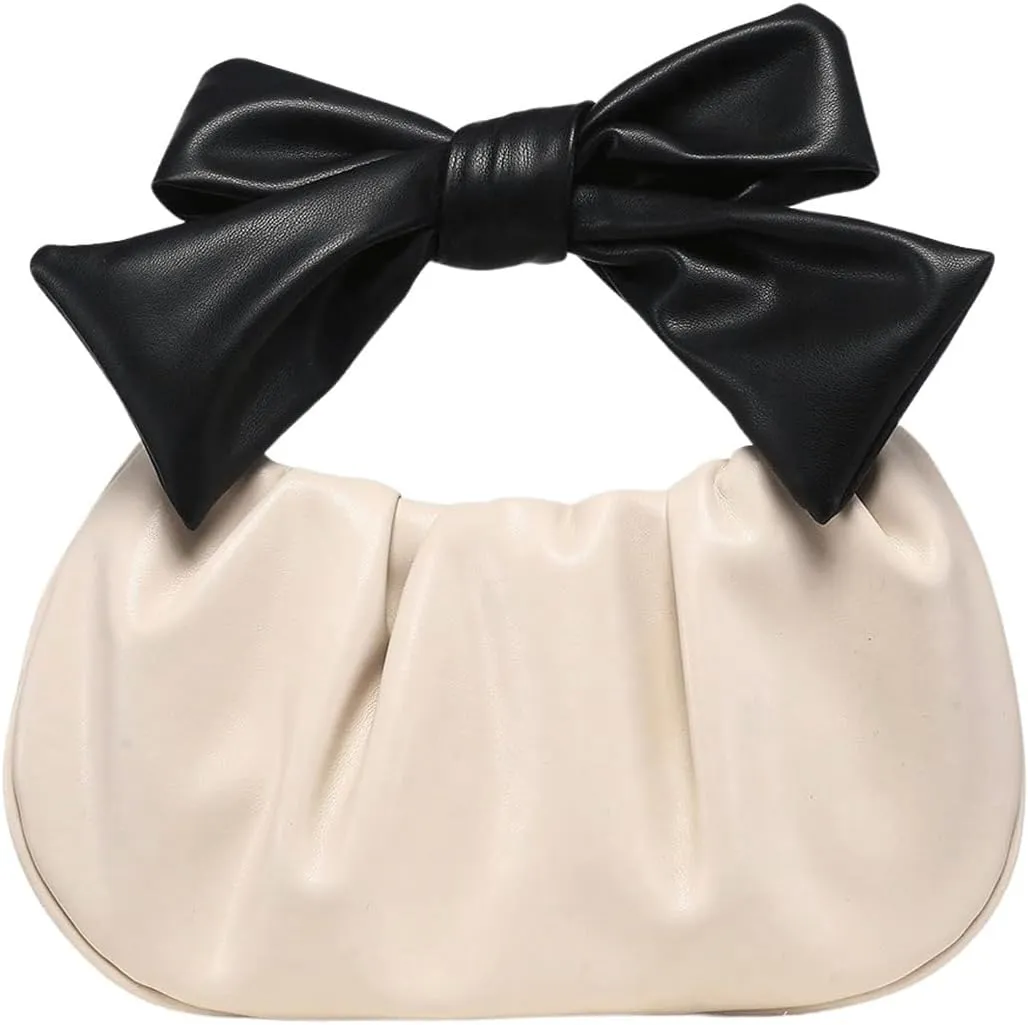 QWINEE Women's Y2k Bow Purse Clutch Ruched Hobo Bag Mini Handbag Dumpling Pouch Bag