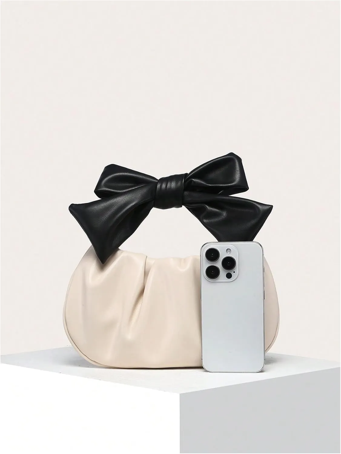 QWINEE Women's Y2k Bow Purse Clutch Ruched Hobo Bag Mini Handbag Dumpling Pouch Bag
