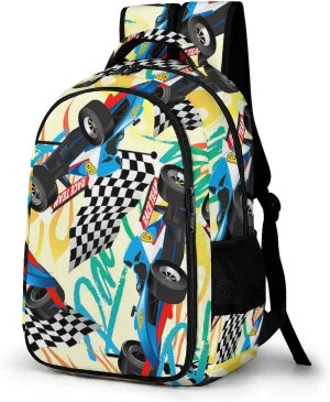 Racing Checkered Flag Laptop Backpack Speed Race Cars Travel Bags Daypack Durable Work Camping Hiking Back Packs for Women Men