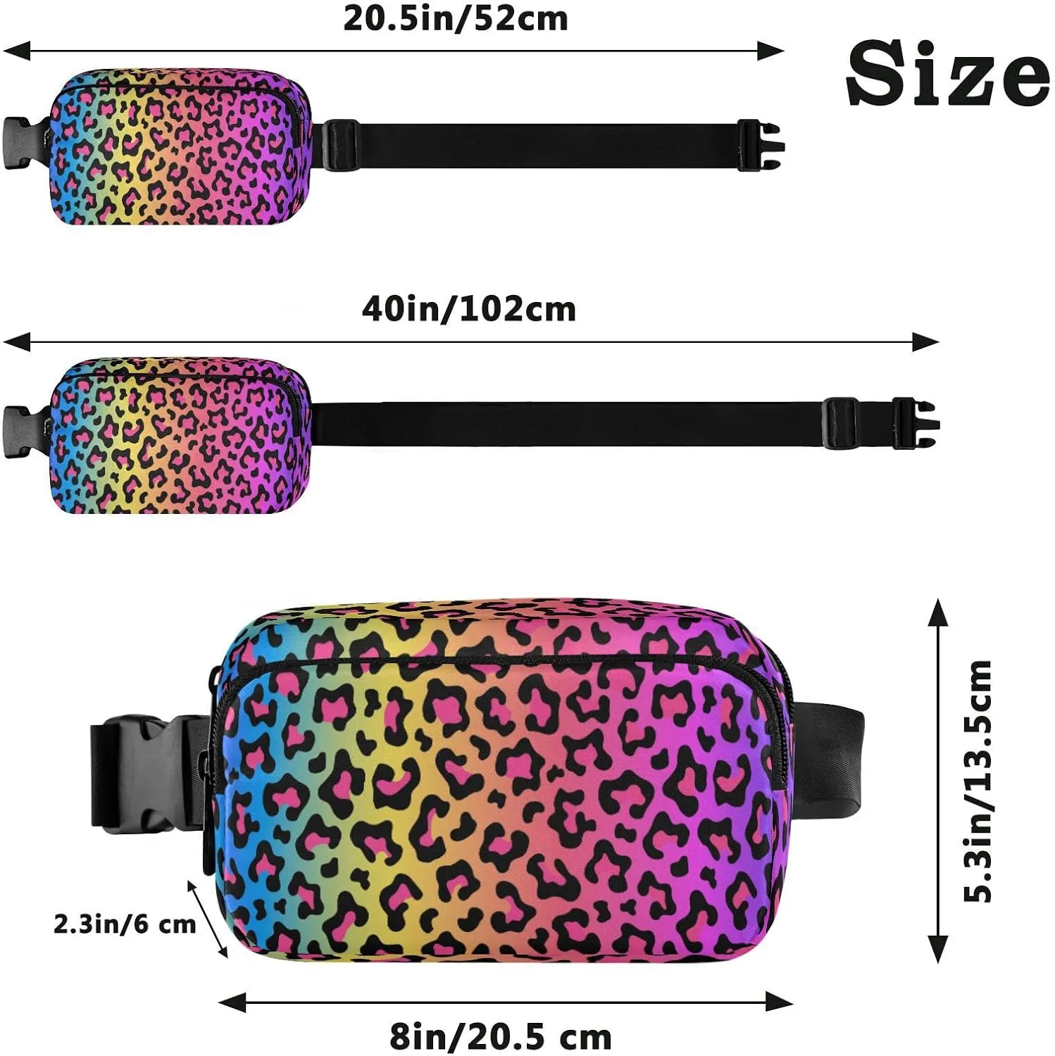 Rainbow Colored Leopard Print Belt Bag for Women Men Fanny Pack Small Waist Pouch Crossbody Bags for Outdoor Hiking Running Travel