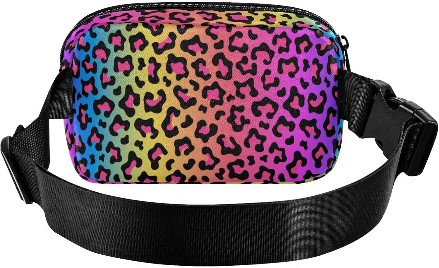 Rainbow Colored Leopard Print Belt Bag for Women Men Fanny Pack Small Waist Pouch Crossbody Bags for Outdoor Hiking Running Travel